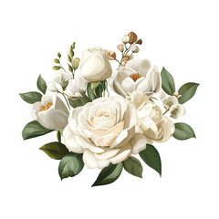 White roses bouquet vintage stlye isolated on white background