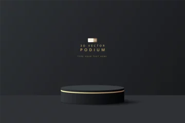 Fotobehang Luxury black 3D cylinder podium realistic or pedestal stage for product display presentation. Minimal scene for mockup. stage showcase. 3d vector geometric form. 3d stage for show best product. © BBoVector