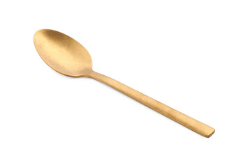 One new golden spoon isolated on white