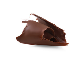 One tasty chocolate curl isolated on white
