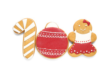 Tasty Christmas cookies on white background