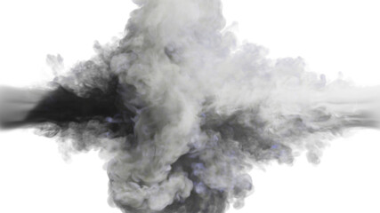 Puffs of white and grey smoke collide against a white background. 3d illustration.  - obrazy, fototapety, plakaty