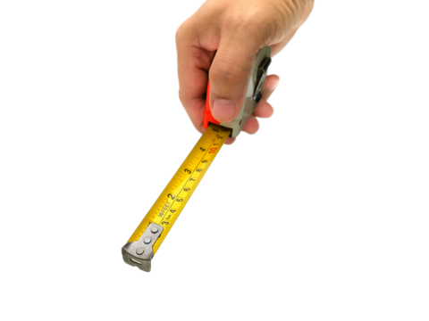 Construction roulette in hands, transparent background