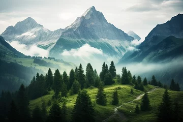 Fotobehang Beautiful landscape view of mountain on hills for wallpaper, background and zoom meeting background © grey