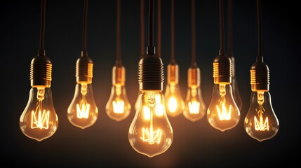 Beautiful vintage luxury light bulb hanging decor glowing in dark. Retro filter effect style.