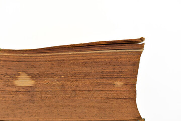 close up brown old book isolated on white background, vintage style
