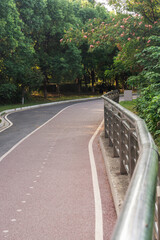 New pathway and beautiful trees track for running or walking and cycling relax in the park