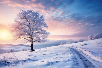 Fototapeta na wymiar Beautiful lake view with tree during winter for wallpaper, background and zoom meeting background
