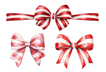 Christmas bow ribbon watercolor vector illustration, red and white bow ribbon