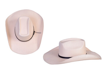 cowboy style hat straw hat with black ribbon isolated on white background, straw hat for women and men head protection