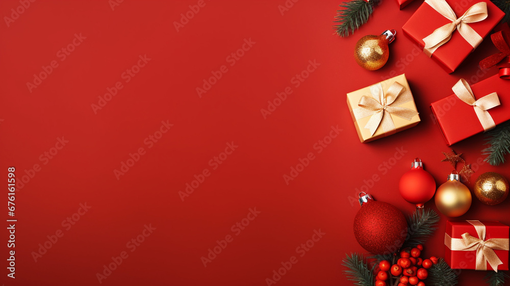 Sticker Christmas present gift boxes on a deep red background