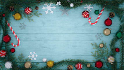 Copy Space background with Christmas ornaments, 3d rendering