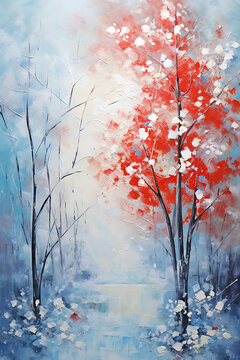 Abstract Oil Painting Winter Wonderland Wall Art Oil Painting © michael