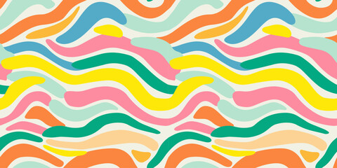 Colorful line doodle seamless pattern. Creative minimalist style art background, trendy design with basic shapes. Modern abstract color backdrop.