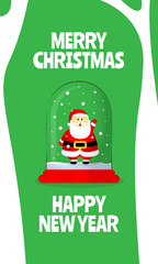 Merry Christmas and New Year poster with Santa Claus in the glass