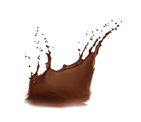 Chocolate color liquid splashing on white background
