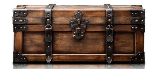 The vintage wooden chest isolated on a white background exudes a retro charm with its old fashioned...