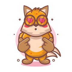 funny fox animal character mascot with love sign hand gesture isolated cartoon