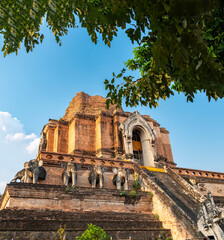 Wat Chedi Luang,Buddhist temple in the historic centre of Chiang Mai, Thailand.