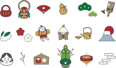 シンプルでかわいいお正月アイコン
