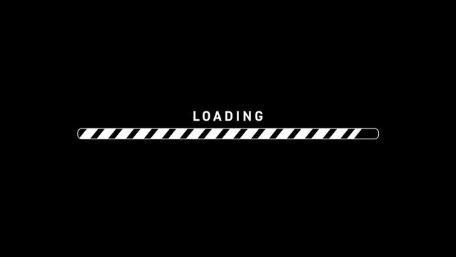 シンプルなローディングバーアニメーション動画｜黒い背景にストライプ柄のおしゃれなアップロード進行状況バーが出現
