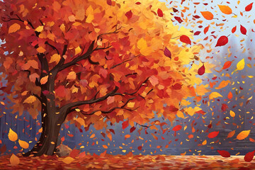 Autumn background with falling leaves and copy space for text or design. 