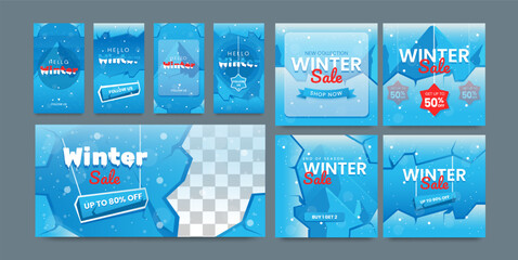 Winter templates for social media design, post, banner, story, ad. Vector illustration