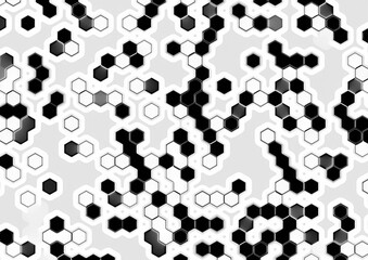 White background with vertical scan lines that leave empty spaces between the hexagonal geometry.