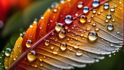 water drops on a leaf,
Raindrops on rainbow flower leaf,
 Raindrops on a Colorful Flower Leaf,
