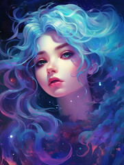 Fototapeta premium Cute Sci-Fi Characters: HD Cartoon Backgrounds with Adorable Girl created using generative AI tools