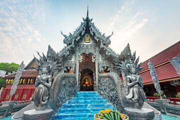 Entrance to Wat Sri Suphan,metallic silver Buddhist temple,Chaingmai old town,Thailand.