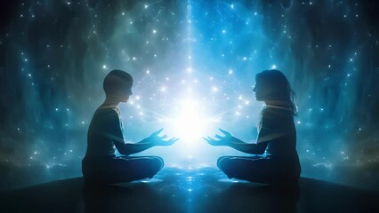 A mystical moment of understanding seems to occur between two powerful magicusers as their minds and hearts connect in a moment of rapturous enlightenment. A soft azure light envelops