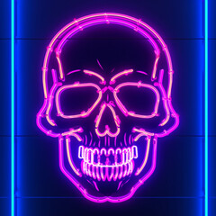A captivating neon sign featuring a skull head emitting vibrant aesthetic vaporwave vibes in colorful illumination Created with generative AI tools.
