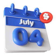 4th July Calendar 3D Render With Check Mark Icon