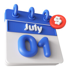 1st July Calendar 3D Render With Check Mark Icon