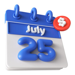 24th July Calendar 3D Render With Check Mark Icon