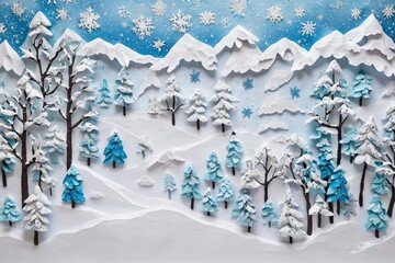 Fototapeta na wymiar Paper Carving Art - Winter Scenery