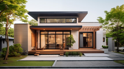 開放的でコンパクトな、木材をふんだんに使用した住宅建築