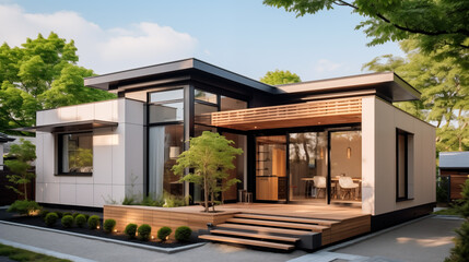 開放的でコンパクトな、木材をふんだんに使用した住宅建築