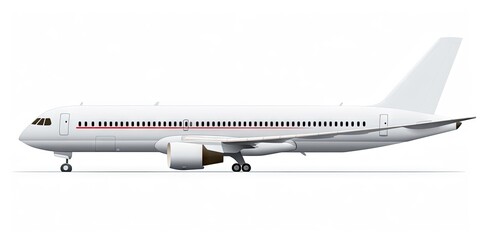 Modern aircraft travel in clear sky. Commercial plane in flight. Flying high. Isolated airplane on white background. Modern skyline. Aerodynamic elegance. Clear cut aircraft