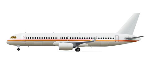 Modern aircraft travel in clear sky. Commercial plane in flight. Flying high. Isolated airplane on white background. Modern skyline. Aerodynamic elegance. Clear cut aircraft