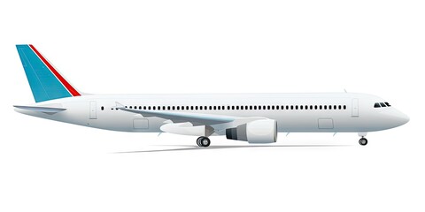 Modern aircraft travel in clear sky. Commercial plane in flight. Flying high. Isolated airplane on white background. Modern skyline. Aerodynamic elegance. Clear cut aircraft