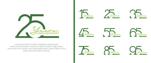 set of anniversary logo green color on white background for celebration moment - obrazy, fototapety, plakaty
