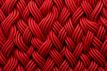 Large red strands in woven fabric, closeup of surface material texture