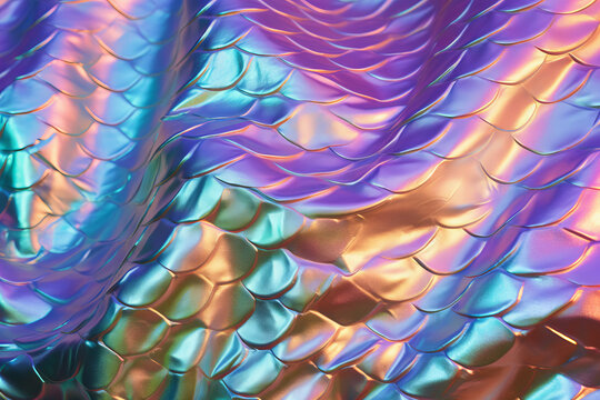 Iridescent scale fabric, close-up of surface material texture