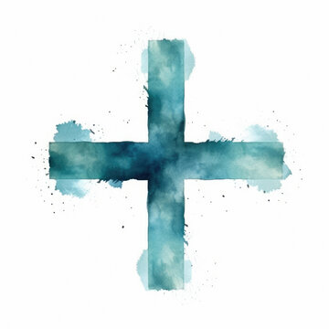 The Cross - Christian cross symbol, painting in modernist watercolour paint, with a clean minimalist symbolic technique