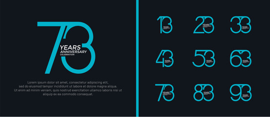 set of anniversary logo blue and white color on black background for celebration moment