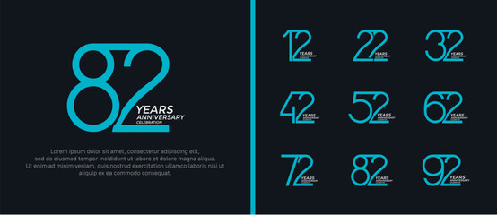 set of anniversary logo blue and white color on black background for celebration moment