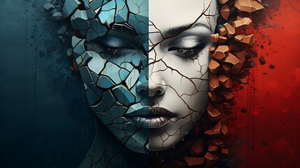 Personality Disorder Woman Shattered Broken Fragments.  Generated with AI.