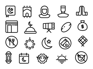 Ramadan Icon Pack in Outline Style. Perfect for Websites, Landing Pages, Mobile Apps, Presentations, and Other Projects. Suitable for User Interface and User Experience UI UX.